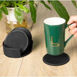 Posavasos redondos de cuero negro para Grabado Laser