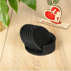 Posavasos redondos de cuero negro para Grabado Laser